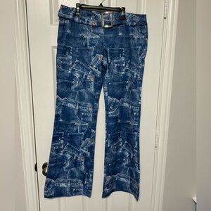 Blue Denim Print Flared Pants